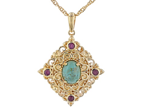 LaBonita Turquoise With Indian Ruby 18K Yellow Gold Over Sterling ...