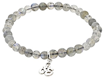 Picture of Labradorite Rhodium Over Sterling Silver Beaded Stretch Charm Bracelet.
