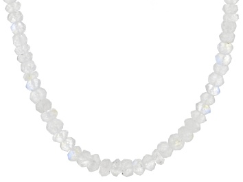 Picture of Rainbow Moonstone Rhodium Over Sterling Silver  Beaded Strand Necklace