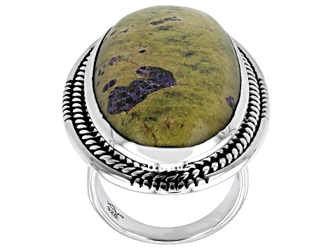 35x18mm Stichtite in Serpentine Sterling Silver Ring