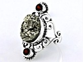 Pyrite & Garnet Sterling Silver Ring 13.38ctw