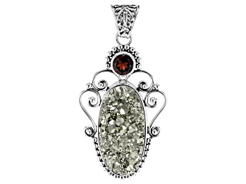 Picture of Pyrite & Garnet Sterling Silver Pendant 42.35ctw