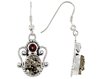 Picture of Pyrite & Garnet Sterling Silver Earrings 5.6ctw