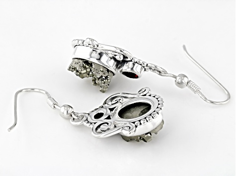 Pyrite & Garnet Sterling Silver Earrings 5.6ctw