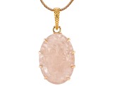 32x22mm Carved Rose Quartz 18K Rose Gold Over Sterling Silver Floral Pendant With Chain