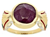 Indian Ruby & Enamel 18K Yellow Gold Over Sterling Silver Ring 2.70ct