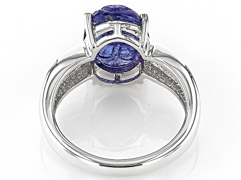 11x9mm Carved Tanzanite Sterling Silver Floral Ring