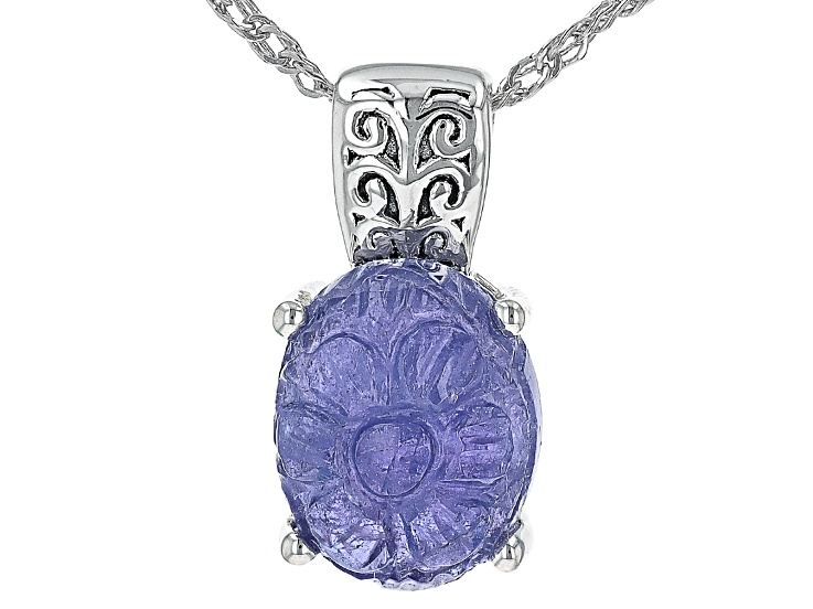 GemStar USA Sterling Silver Tanzanite & White Topaz Flower Pendant Necklace - 18 Inch Rolo Chain - View #10