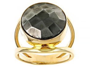 14mm Pyrite 18K Gold Over Sterling Silver Solitaire Ring