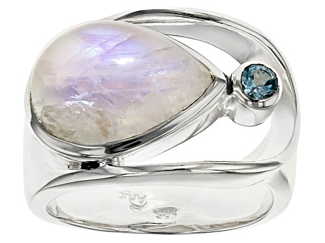 Rainbow Moonstone & Blue Topaz Sterling Silver Ring .14ctw