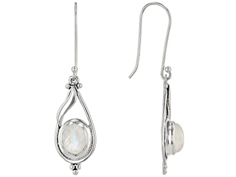 Oval Rainbow Moonstone Sterling Silver Dangle Earrings - IDA412 | JTV.com