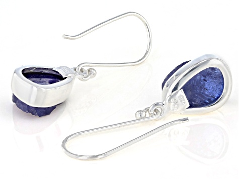 Blue Tanzanite Rough Silver Earrings
