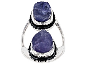 Blue Tanzanite Rough Sterling Silver Ring