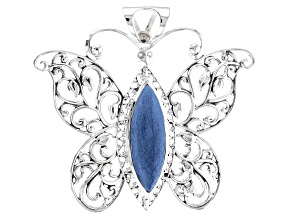 Blue Opal Silver Butterfly Pendant  0.04ctw