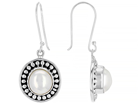 White Cultured Freshwater Pearl Silver Dangle Earrings