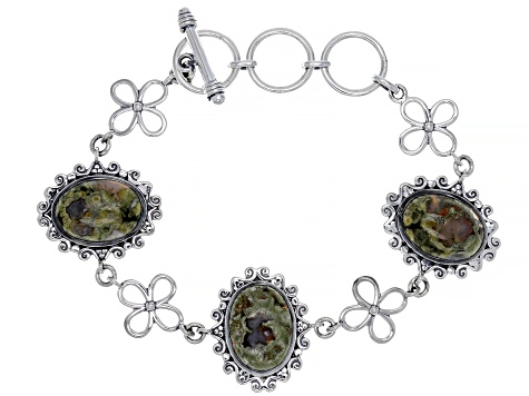 Rainforest Jasper Sterling Silver Floral Bracelet