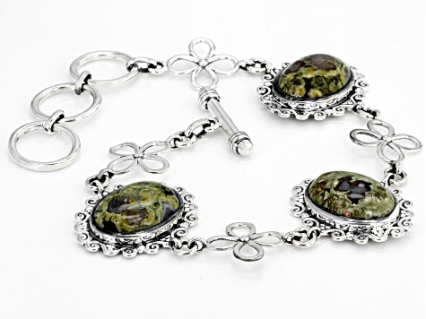 Rainforest Jasper Sterling Silver Floral Bracelet