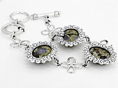Rainforest Jasper Sterling Silver Floral Bracelet