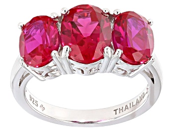 Picture of Red Lab Created Ruby Rhodium Over Sterling Silver Ring 5.04ctw
