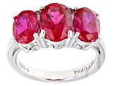 Red Lab Created Ruby Rhodium Over Sterling Silver Ring 5.04ctw