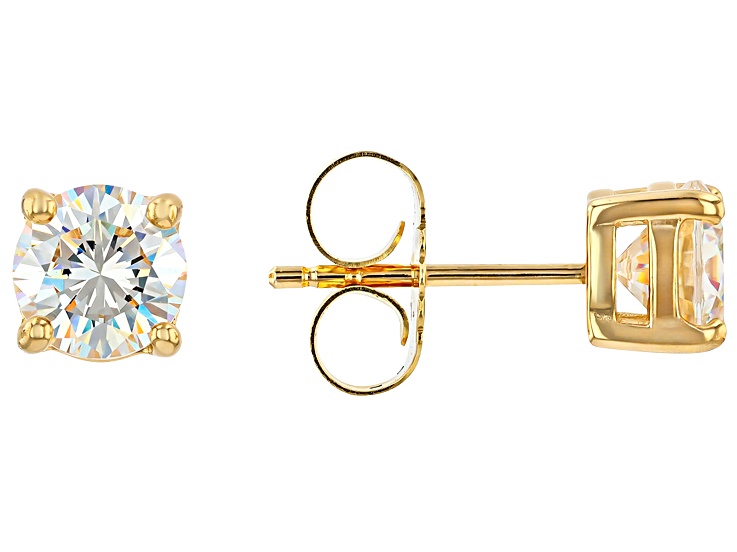 White Strontium Titanate 18k yellow gold over sterling silver stud earrings 2.27ctw