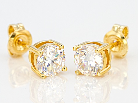 White Strontium Titanate 18k yellow gold over sterling silver stud earrings 2.27ctw