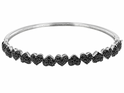 Black Spinel Rhodium Over Sterling Silver Hinged Bangle Bracelet 2.05ctw