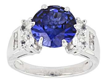 Picture of Blue Lab Created Sapphire Rhodium Over Sterling Silver Ring 4.12ctw