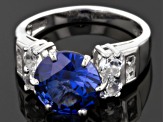 Blue Lab Created Sapphire Rhodium Over Sterling Silver Ring 4.12ctw