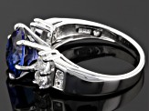 Blue Lab Created Sapphire Rhodium Over Sterling Silver Ring 4.12ctw