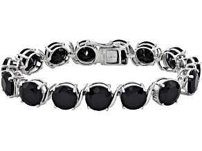 Black Spinel Rhodium Over Sterling Silver Tennis Bracelet  72.72ctw
