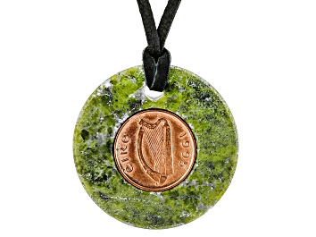Picture of Lucky Irish Copper Penny, Connemara Marble Leather Cord Necklace