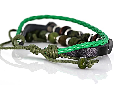 Green Connemara Marble Silver Tone Leather Bracelet