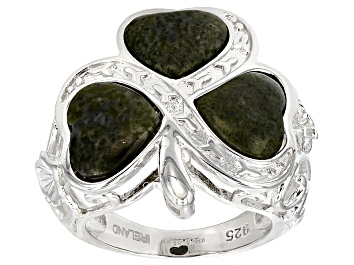 Picture of Green Connemara Marble Sterling Silver Shamrock Ring