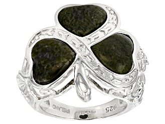 Green Connemara Marble Sterling Silver Shamrock Ring