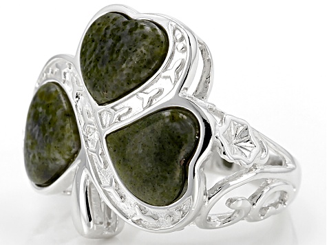 Green Connemara Marble Sterling Silver Shamrock Ring