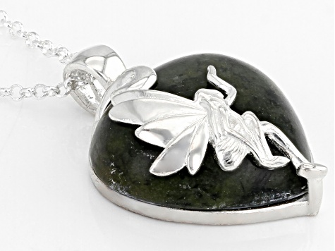 Green Connemara Marble Sterling Silver Fairy Pendant With Chain.