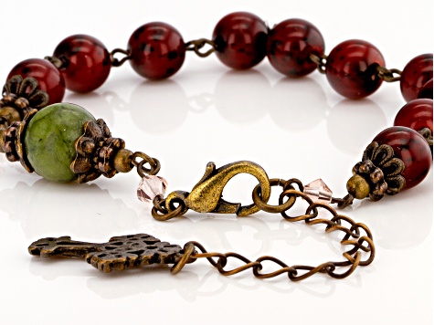 Green Connemara Marble Bronze Tone Over Brass Rosary Bracelet