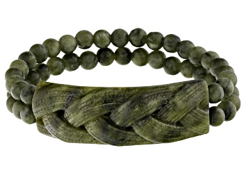Picture of Green 50x20mm Carved Connemara Marble Stretch Bracelet 6mm