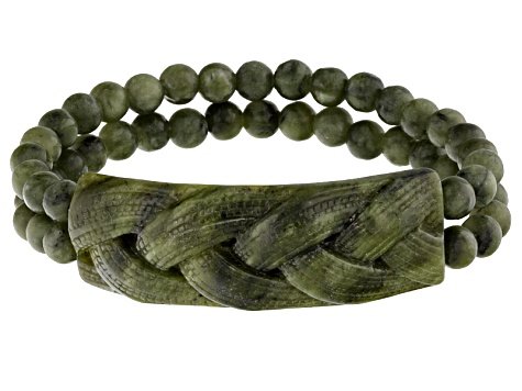 Green Carved Connemara Marble Stretch Bracelet