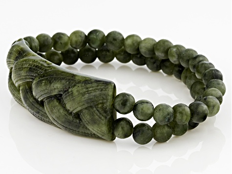 Green Carved Connemara Marble Stretch Bracelet