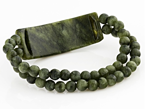 Green Carved Connemara Marble Stretch Bracelet