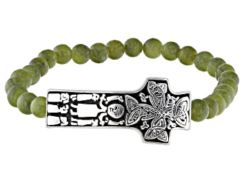 Picture of Green Connemara Marble Silver Cross Bracelet