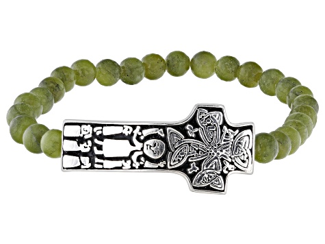 Green Connemara Marble Silver Cross Bracelet