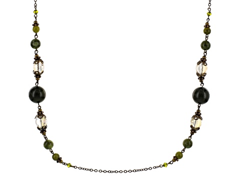 Glass Bead & Connemara Marble Antique Tone Necklace