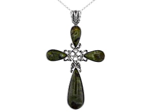 Connemara Marble Sterling Silver Celtic Cross Pendant with Chain