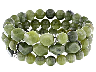 Green Connemara Marble Bead 3 Stretch Bracelet Set