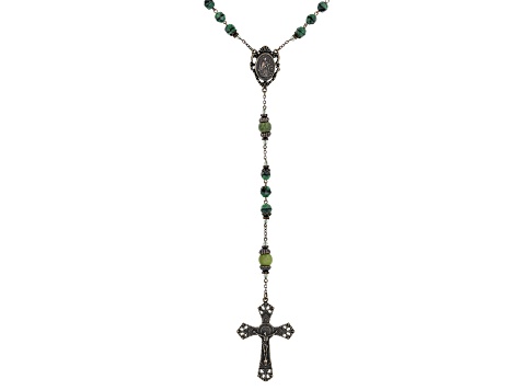 Glass Beads & Connemara Marble Bronze Tone Irish Rosary