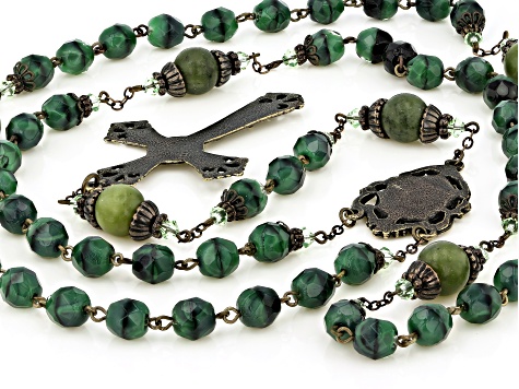 Glass Beads & Connemara Marble Bronze Tone Irish Rosary