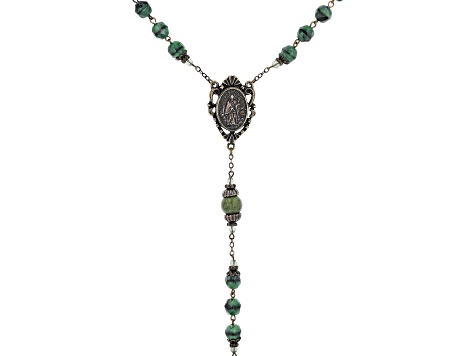 Glass Beads & Connemara Marble Bronze Tone Irish Rosary